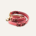 Blush pink braided leather dog leash with brass clasp