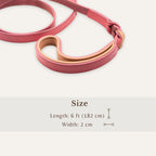 Size chart showing measurements for blush pink dog leash