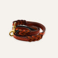 Caramel tan braided leather dog leash with brass clasp