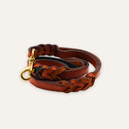 Caramel tan braided leather dog leash with brass clasp