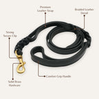 Close-up of braided leather texture on black dog leash