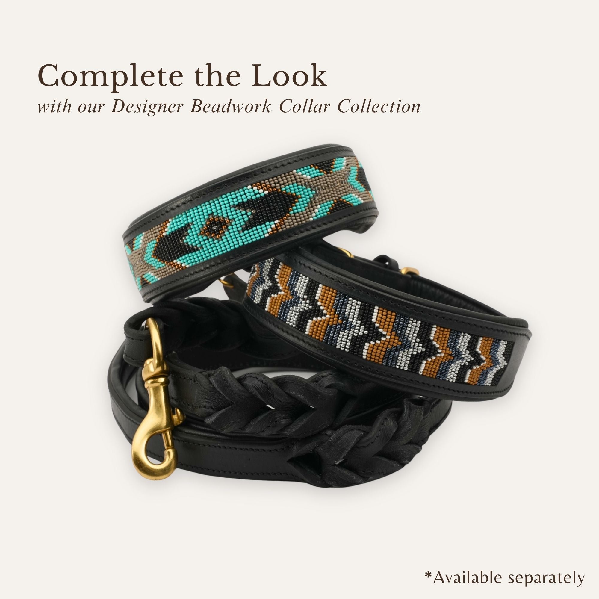 Solid brass clasp detail on black leather dog leash
