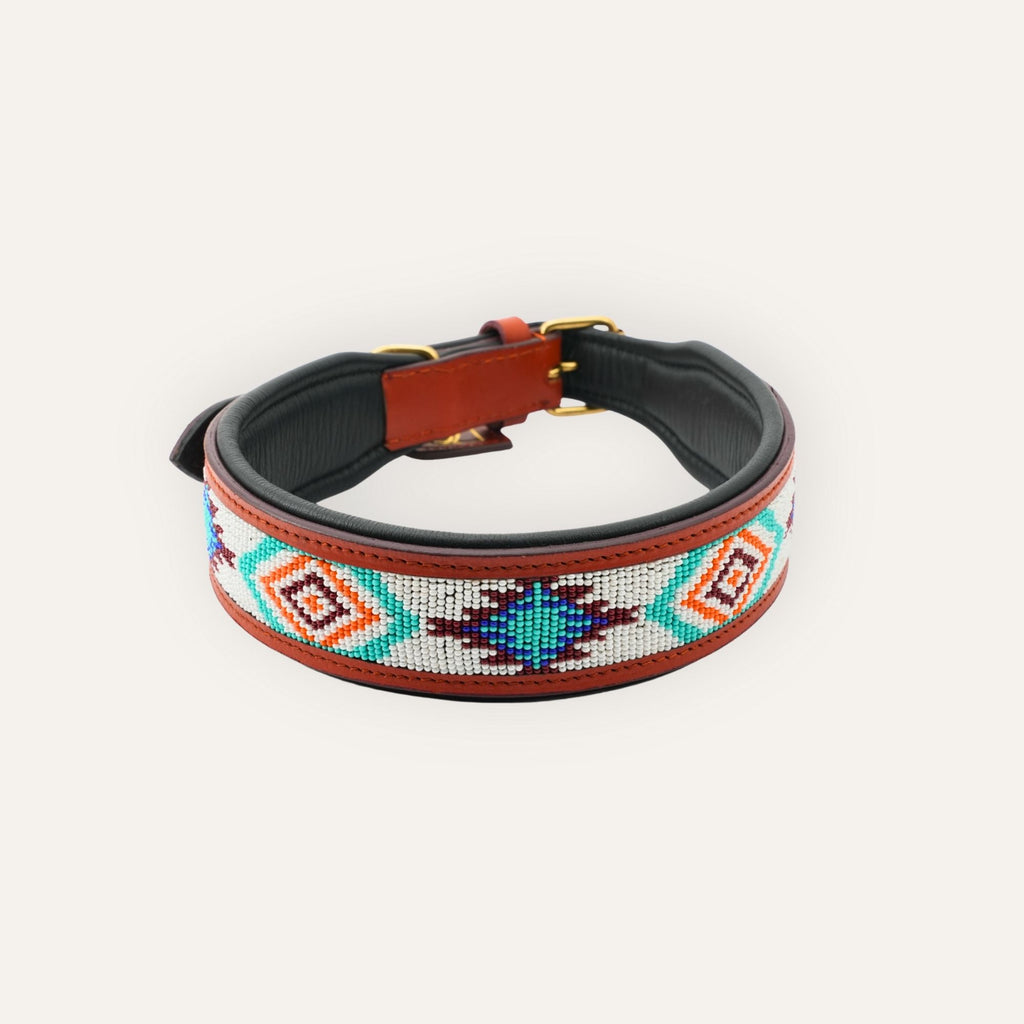 Dawn Mosaic handcrafted beadwork dog collar with geometric pattern