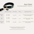 Size chart showing measurements for Midnight Turquoise dog collar