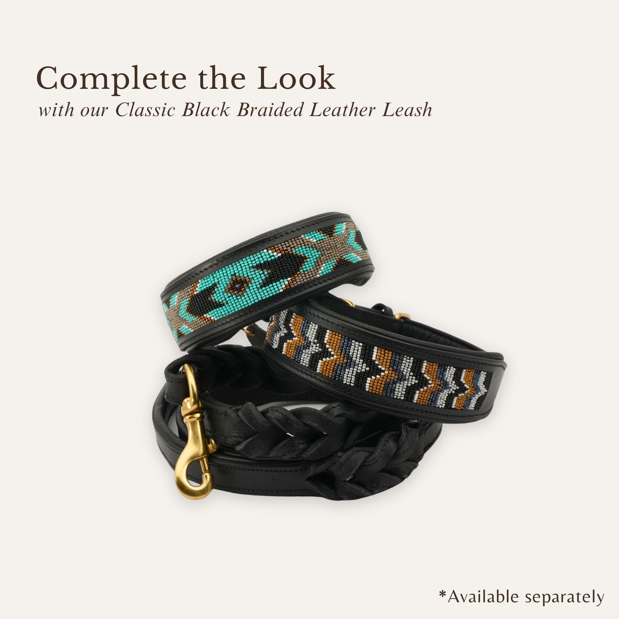 Midnight Turquoise dog collar styled with matching leash