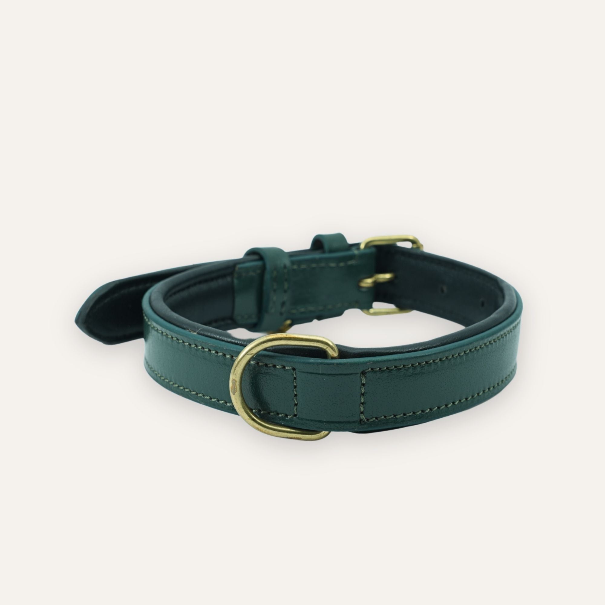 Side view of shadow green leather dog collar