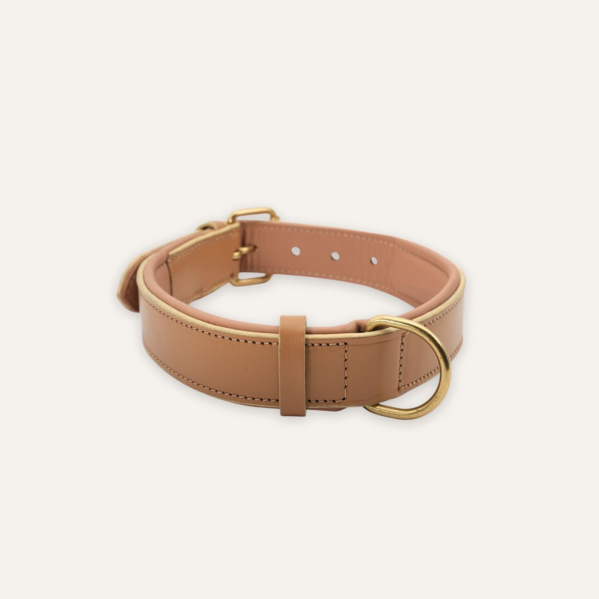 Side view of soft beige leather dog collar