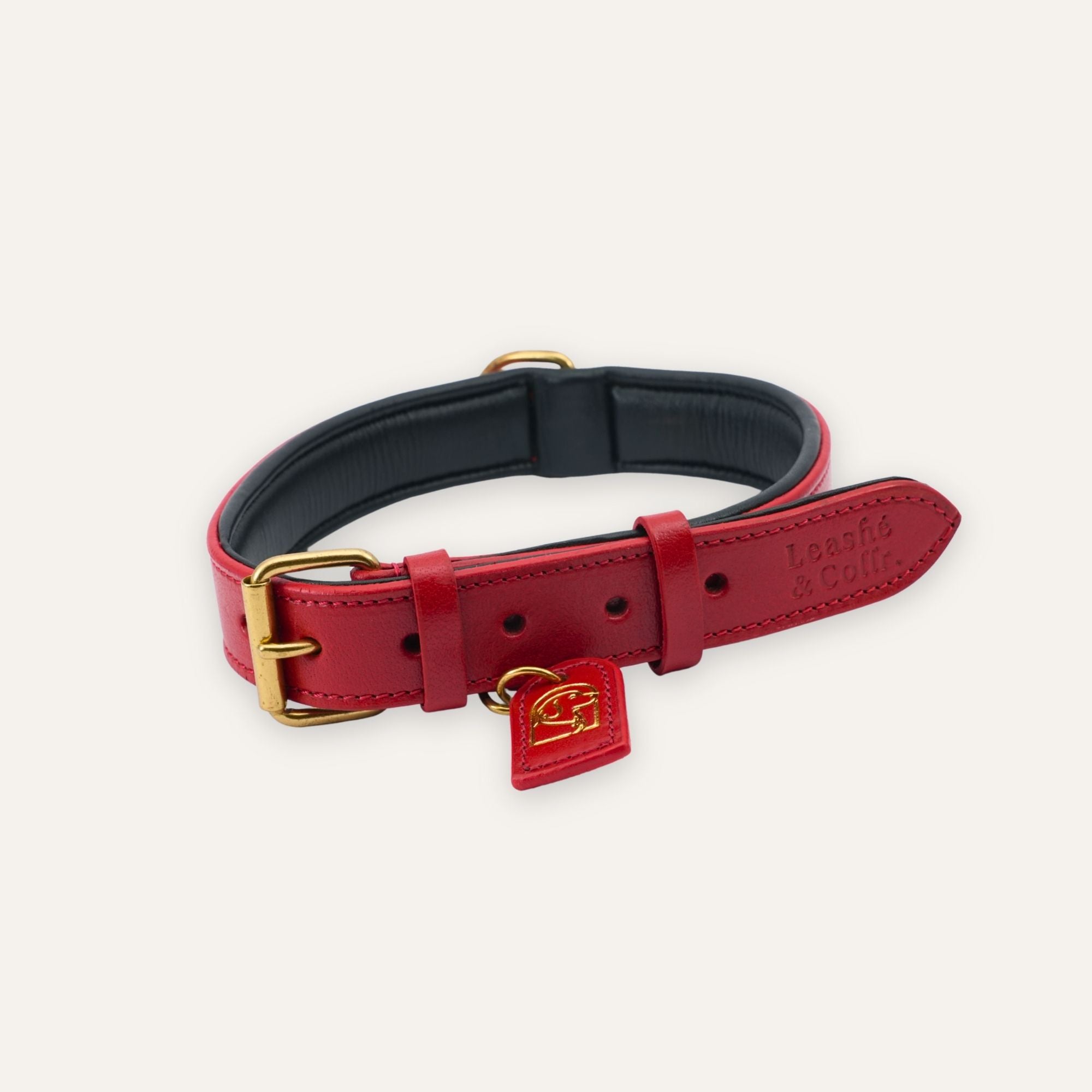 True red leather dog collar with solid brass buckle