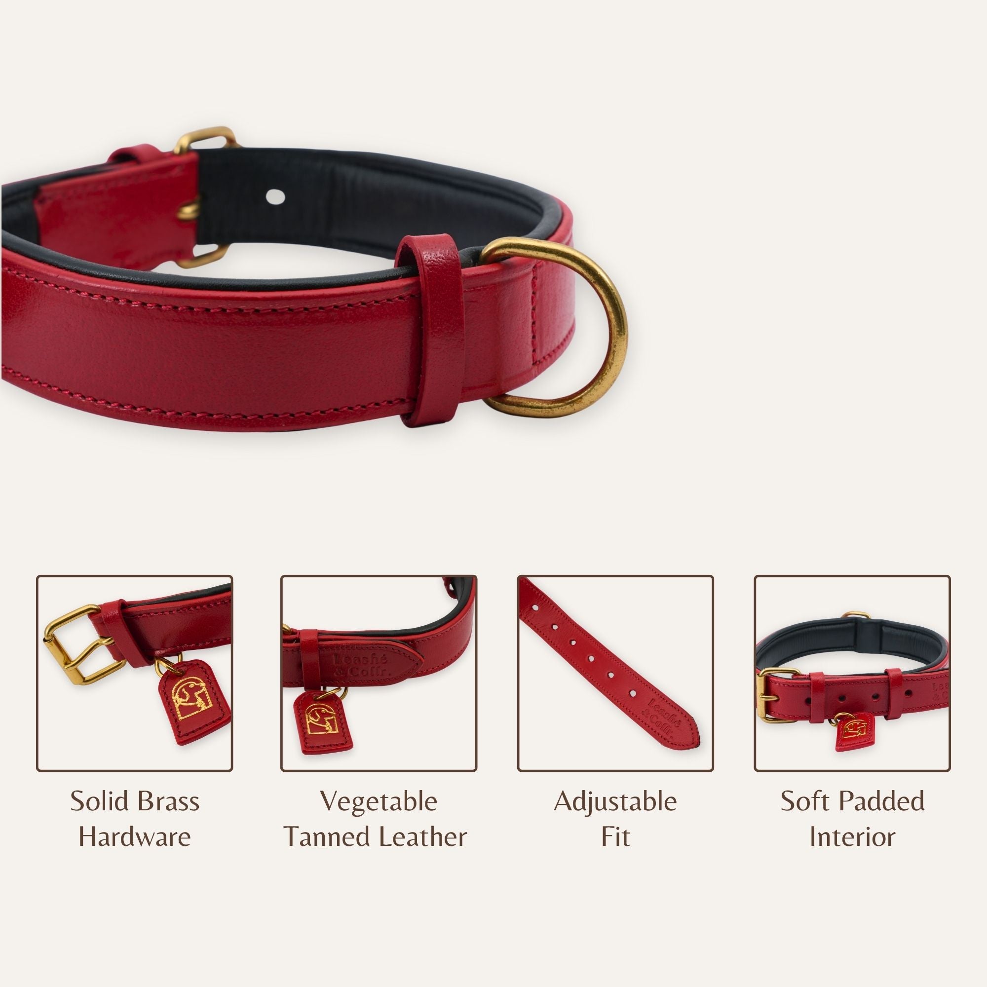 Close-up of leather texture on true red dog collar